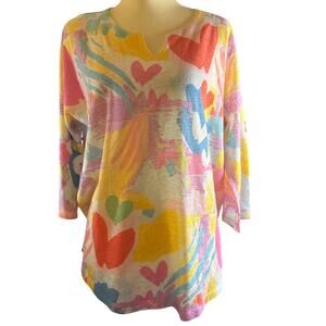 Atelier5 By Gozde Yilmaz Colorful Heart Print Tunic Top, Women's Size XL